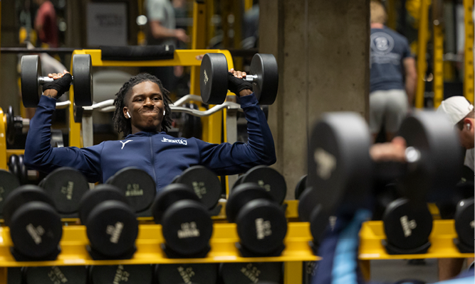 Student in the pump room at MizzouRec.