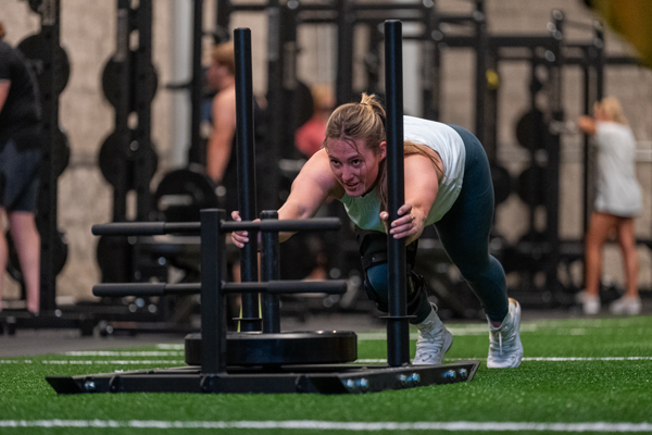 Student working out at the Outdoor Fitness Space.