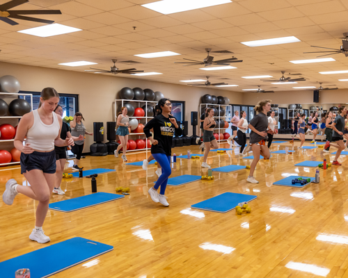 Students in dance fitness class.