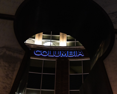 Downtown Columbia at night.